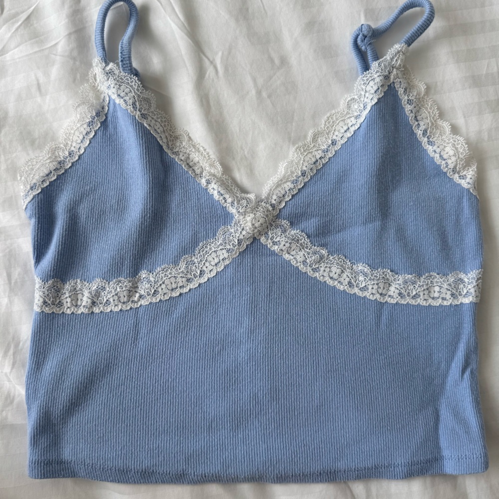Garage Blue and White Lace Trim Bra